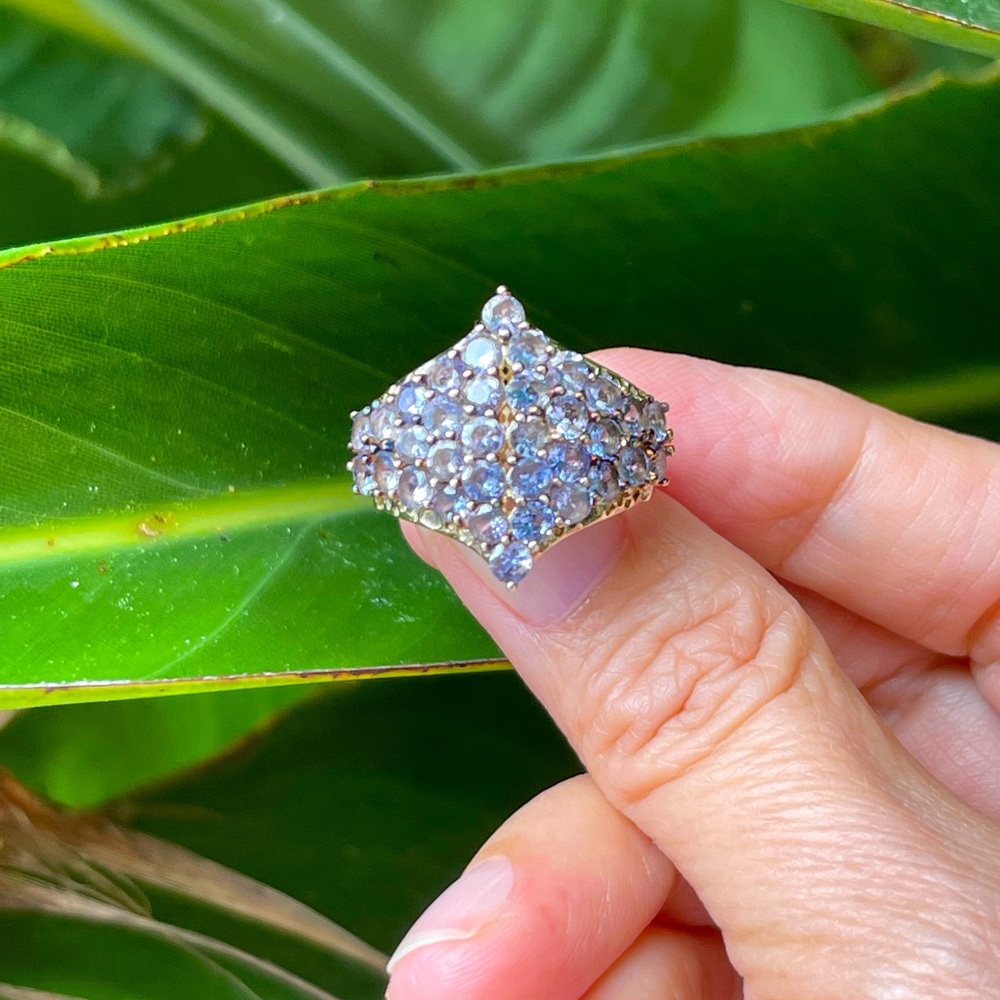 Tanzanite cluster gold plated sterling silver ring - Picture 11 of 13